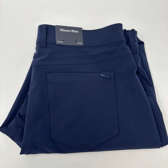 Mizzen & Main Navy Blue 34x32 Helsman Slim Fit 5 Pocket Pants NWT - Picture 1 of 8